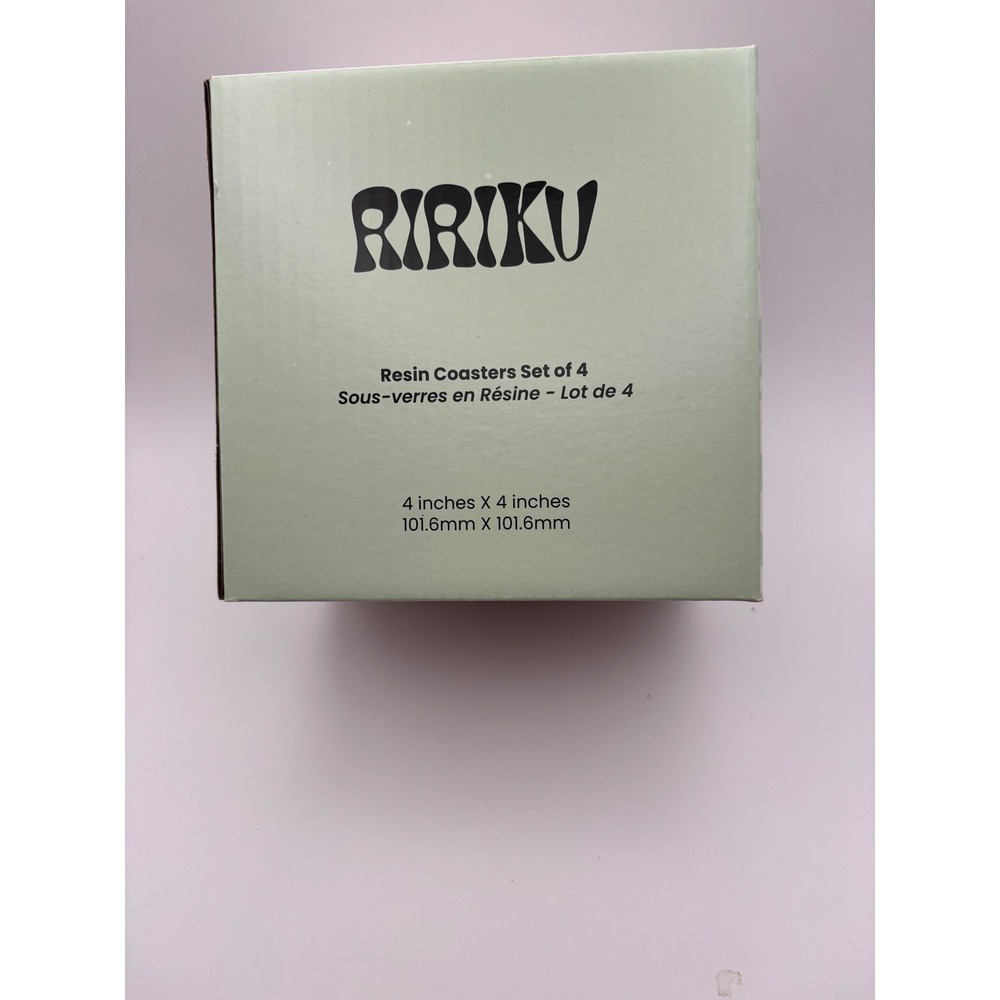 RIRIKU Resin Coasters Set of 4 x 4 Inch Square Amber Tone NIB